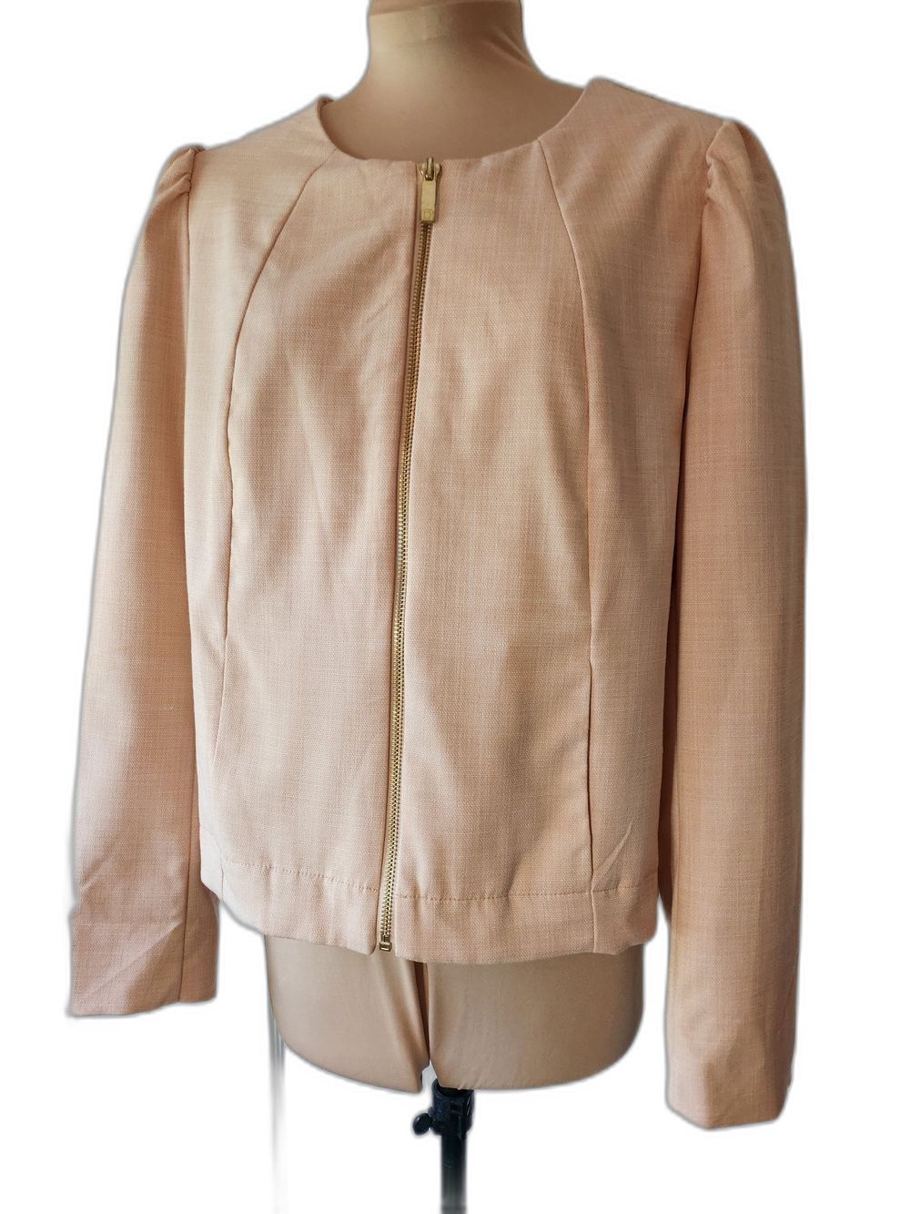 Liz Claiborne Blush Pink Puff Sleeves Zip-Front Career Blazer